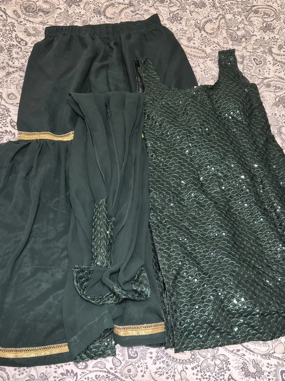 Green Kurtha Gharara With Sequin Scallop Design Size 30.